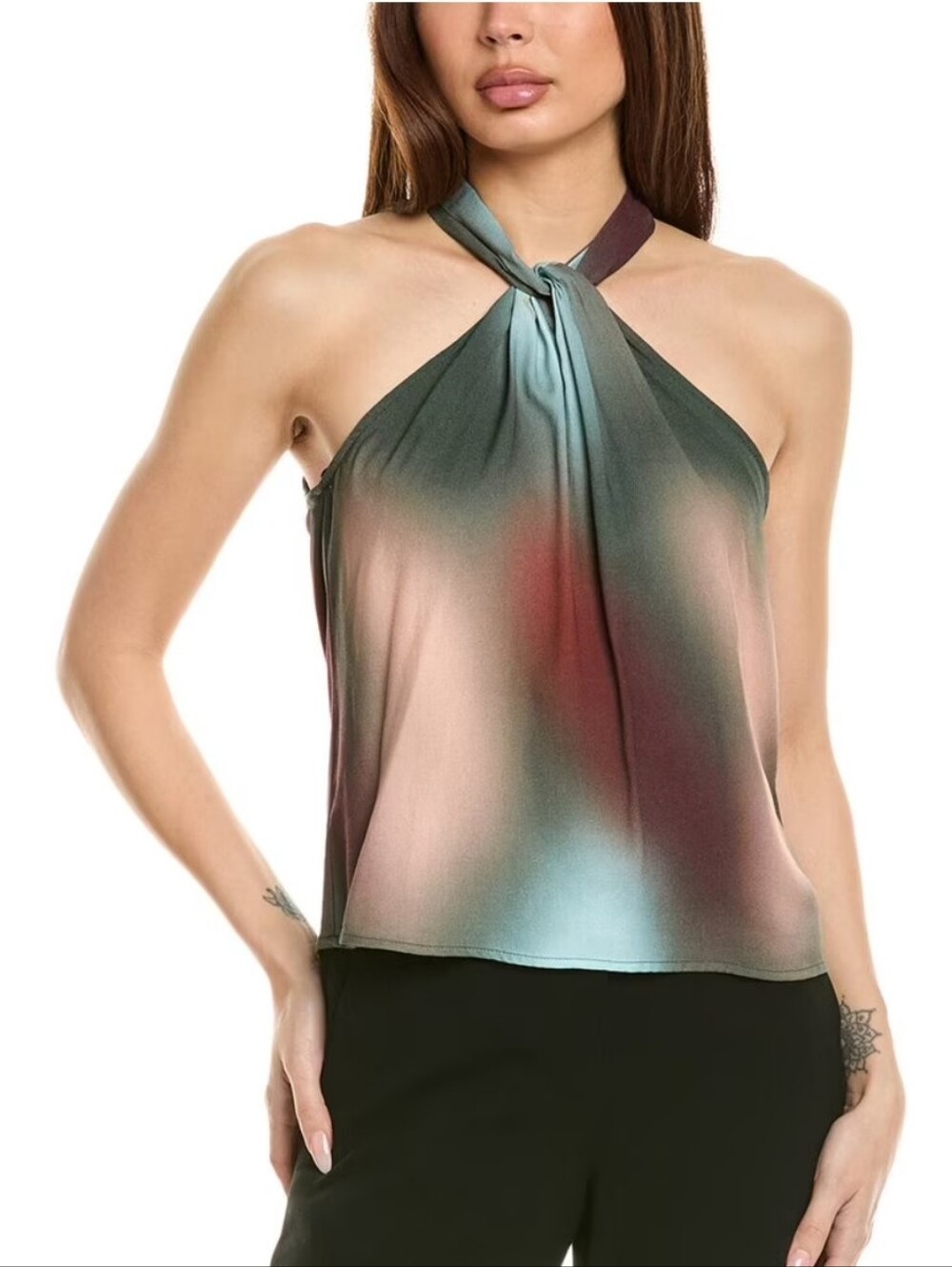 LNA Ombre Knot Halter Camisole in Teal, Green & Red
